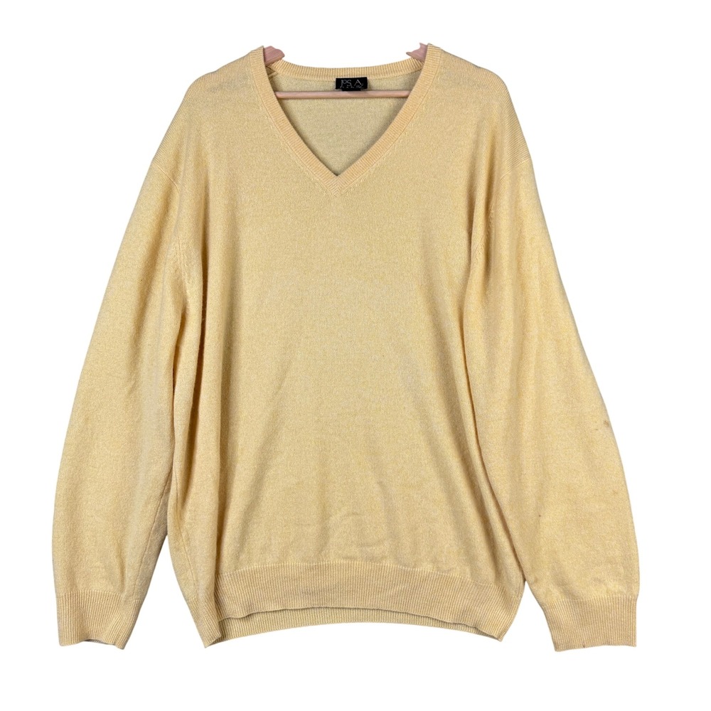 Jos A Bank Travelers Collection 100% Cashmere V-Neck Sweater XL Yellow Mens